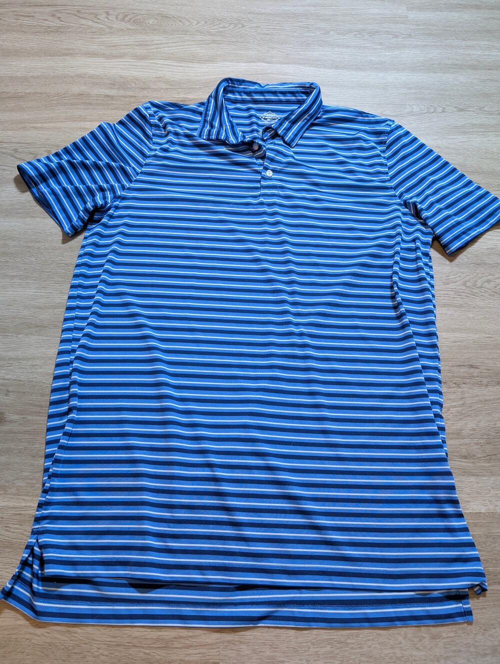 St Johns Bay Mens XLT Blue Striped Quick Dri Polo Shirt Performance Golf Casual